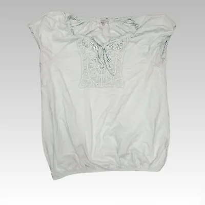 BHS Vanilla Sands Blouse Womens Size 14 Frilly Elasticated Mint Green Crochet • £7