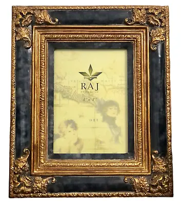 RAJ Collection Ornate Gold Tone Wood Dark Gray Marbled 5 X 7 Picture Frame • $34.99