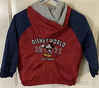 Disney World Parks Hooded Jacket Boy’s Small Stitched Mickey Mouse Coat Red Blue • $19.90