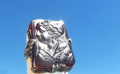 $12.50 • Buy WONDERFUL OLD STERLING SILVER VICTORIAN NOBLE LADY Carved Carnelian RING Size 5