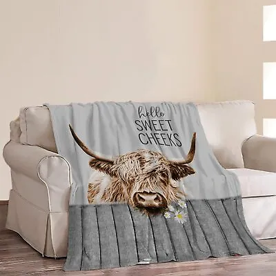 Highland Cow Blanket Cute Farmhouse Cow Print Plush 40X50in Hello Highland Cow • £27.80