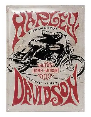 Harley-Davidson Embossed Tin Sign Vintage 1970s Racer Graphic 12 X 15.75 In. • $29.63