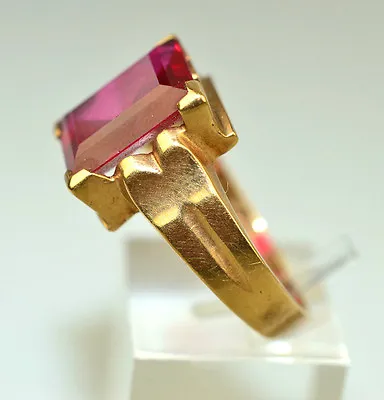 MEN'S 1930s ART DECO 10K YELLOW GOLD RING RECTANGULAR RED GLASS STONE SIZE 9.5 • $350