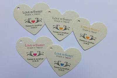 £1.25 • Buy Personalised HEART SHAPE Wedding Favour Tags / LOVE IS SWEET / IVORY CREAM Card