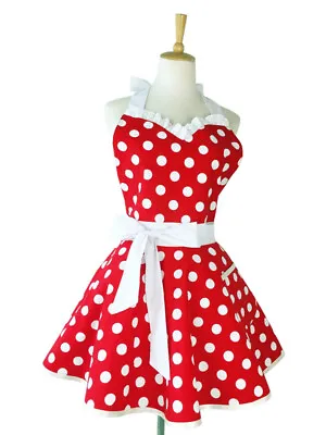Lady Polka Dot Apron Maid Chef Cleaning Kitchen Work Protective Florist Baking • $34.33
