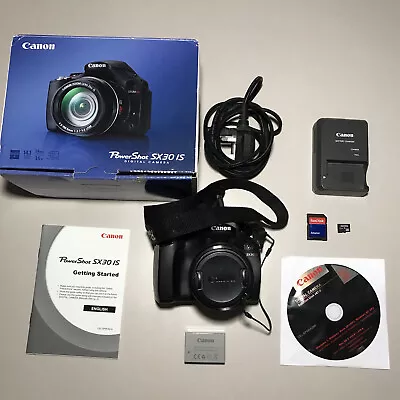 Canon PowerShot SX30 IS 14MP Boxed + Charger Battery SD Card Guide VGC • £95