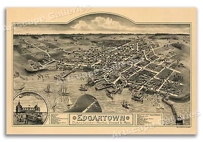 1886 Marthas Vineyard Massachusetts Vintage Old Panoramic City Map - 24x36 • $25.95