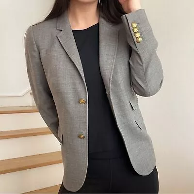 J. Crew Schoolboy Grey Gold Wool Button Front Pocket Blazer Suit Jacket Size 6 • $78