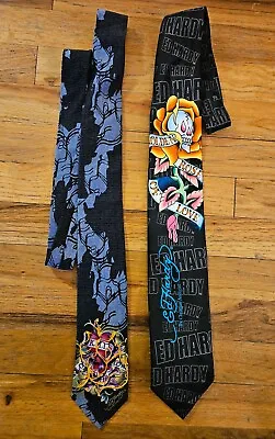 Ed Hardy Tie Lot (2) By Christian Audigier Silk Love Kills Skulls Gothic Art Y2K • $22.99