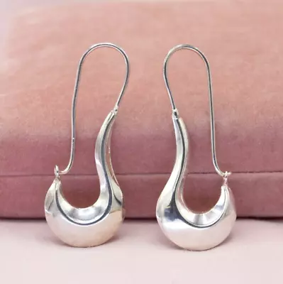 Vintage Modernist Sterling Silver Curvy Swoopy Hoop Earrings • $39.95