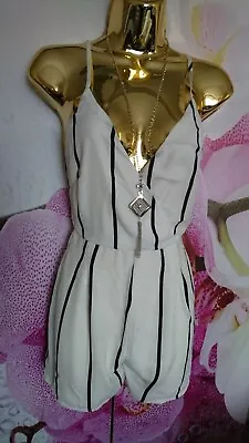 New Missguided Sexy Striped White Ladies Womens Jumpsuit Playsuit Size 8 Eu 36 • £7.99