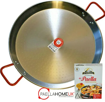 PAELLA PAN 36cm - 42cm PROFESSIONAL POLISHED STEEL + AUTHENTIC SPANISH GIFT • £24.99