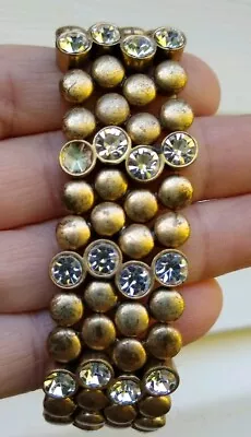 Vintage J. Crew Bracelet Stretch Crystal Rhinestone Burnished Gold Tone Signed • $18