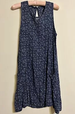 Vintage American Eagle 90s Grunge Dark Blue Floral Flowy Midi Dress • £11.40