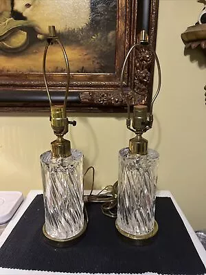 Vintage 1960-70's Pair Olle Alberius Signed Orrefors Spiral Cut Crystal Lamps • $99.99