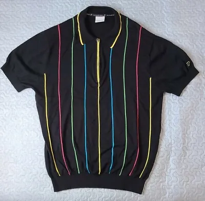 IJP Ian Poulter Design Black Neon Retro 1/4 Zip Polo Golf Shirt Large • $17.99