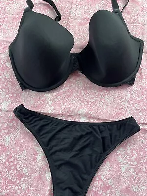 Wacoal Bra 85340 UW + Stretch Thong Panty Set L 7 Black 36DD • $28.99