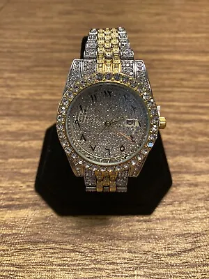 Silver /gold  Luxury Simulated Diamond Round Watch Hip Hop • $15.99