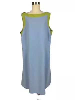 Womans Amanda Smith Blue W Lime Green Trim Sheath Dress Sleeveless Size 18W • $9.99