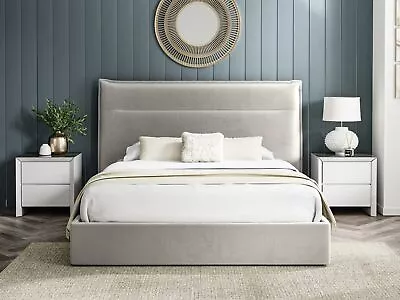 King Size Bed Fabric Bedframe Ottoman  - Silvery Grey - Velvet • £554.40