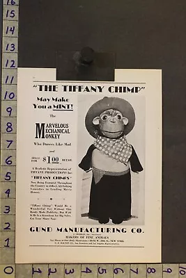 1933 Toy Ad Tiffany Chimp Mechanical Monkey Gund Mfg Movie Stuffed Animal Tb70 • $64.95