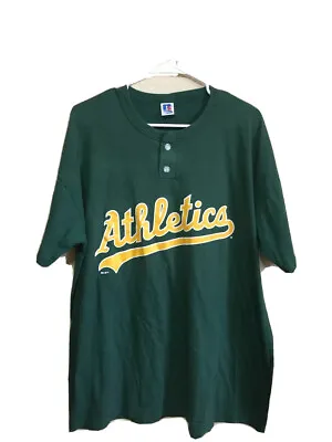 Vintage Russell Athletic Oakland Athletics Baseball Henley T Shirt  XL Rare • $15.74