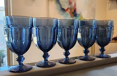 Vintage  Set Of 5 Libbey Duratuff Dusky Blue Wine Glasses Goblets  • $59.90