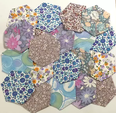 20 VINTAGE 70s COTTON UNFINISHED HEXAGON PATCHWORK PIECES FABRIC SEWING PROJECT • £3