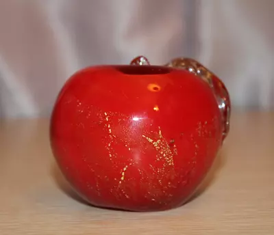 Red Clear Art Glass Apple Desk Decorative Paperweight Murano Style 1.6lbs • $59.90