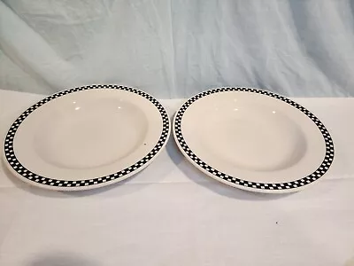 HOMER LAUGHLIN Vintage Checkered Black Rimmed Serving Bowls Set Of 2 NICE! • $29.99