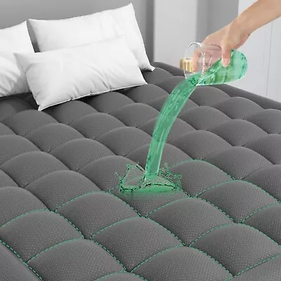 JTE Extra Thick King Mattress Pad 100% Waterproof Quilted Fitted Mattress Pr... • £82.66