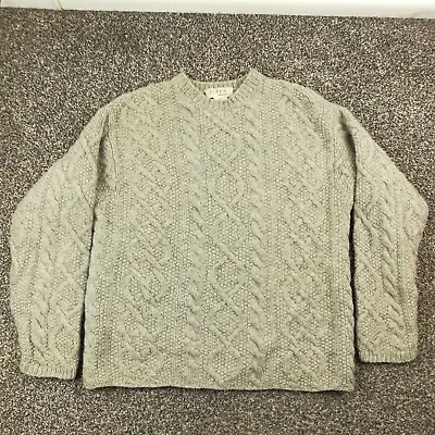 J Crew Sweater Shetland Wool Fisherman Cable Knit Crewneck Gray Mens Medium • $100.99