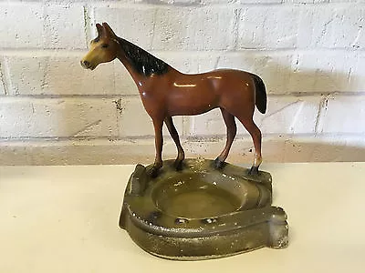 $55 • Buy Vintage Carnival Chalk / Chalkware Horse & Horseshoe Form Ashtray