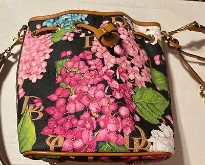 DOONEY & BOURKE Flowers Black & Pink  Drawstring Bucket Tassel Bag. Beautiful • $175