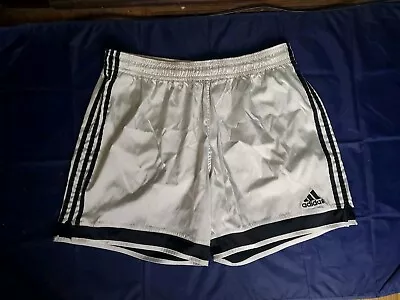Vintage Adidas Soccer Shorts Glanz Satin Silky Men's Size XL 2003 Y2K White 00's • $39.95