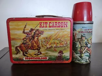 1955 Davy Crockett & Kit Carson Lunchbox With Thermos • $40