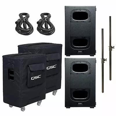 QSC KS212C Powered Dual 12  Cardioid Subwoofers With Covers & Poles • $3949.40