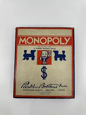 Vintage 1936 Monopoly Game Parker Brothers Blue Red Box Wooden Pieces No Board • $29.90
