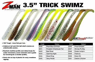 Brand New - ZMan Trick SwimZ 3.5  Soft Plastic Fishing Lure Swims - Choose Colou • $13.05