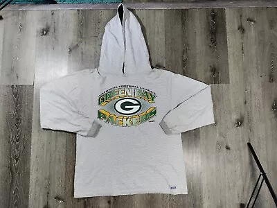 Mens Vintage Green Bay Packers Hoodie Large Short Sleeve NFL Trench Gray 90s • $23.99