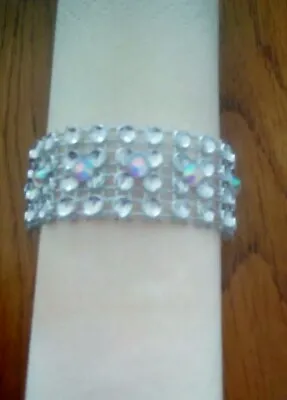 8 Silver Diamante Mesh Napkin Rings With AB Rhinestones  Christmas  Dining • £3.99