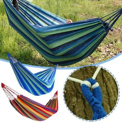 Premium Hammock Garden Camping Canvas Lightweight Hang Bed Outdoor Travel Swing • £9.90