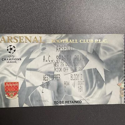 Arsenal V Sparta Prague(UEFA Champions League 2000/01) 25/10/2000 Ticket • £2.97