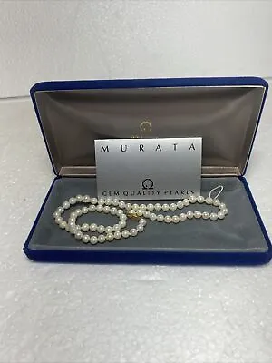 Murata Designer Vintage 14K Yellow Gold Akoya Saltwater Pearl Necklace Box  • $450