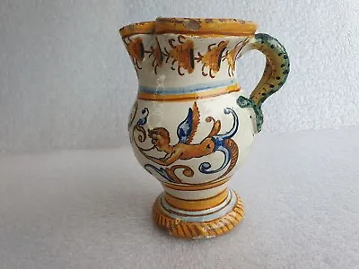 Antique Maiolica /Majolica Hand Painted Jug Decorative Tin Glazed Pottery • £28