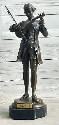 Bronze Figurine Of Mozart Violinist - Elegant Home Office Decor • $499
