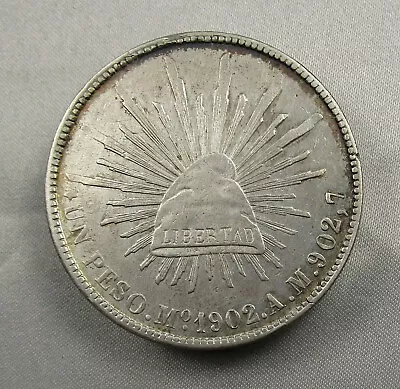 1902 Mo AM MEXICO Large Eagle Sun Mexican Peso (J0051) • $100