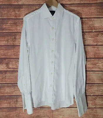 Mens SAVILE ROW Dress Shirt White Neck 16 French Cuff Slim Fit Twill Cutaway  • £18.50