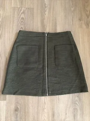 New Look Womens Khaki Zip Front Mini Skirt Size 10 • £2.50
