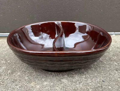 Vintage Marcrest Stoneware Daisy Dot Brown Divided Serving Dish Bowl Oven-Proof • $35